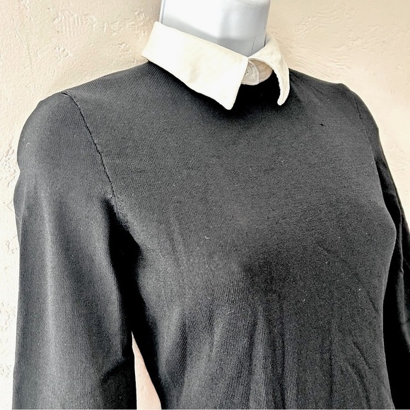 LAUREN RALPH LAUREN Stretch Knit Wednesday Addams Dress White Collar Cuffs XS - Picture 5 of 10
